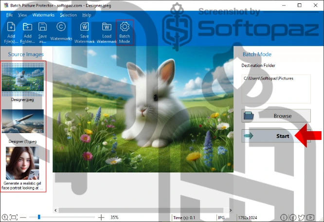 Softorbits batch picture protector bulk mode