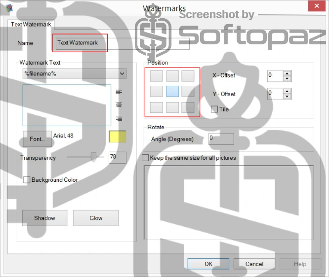 Softorbits batch picture protector settings