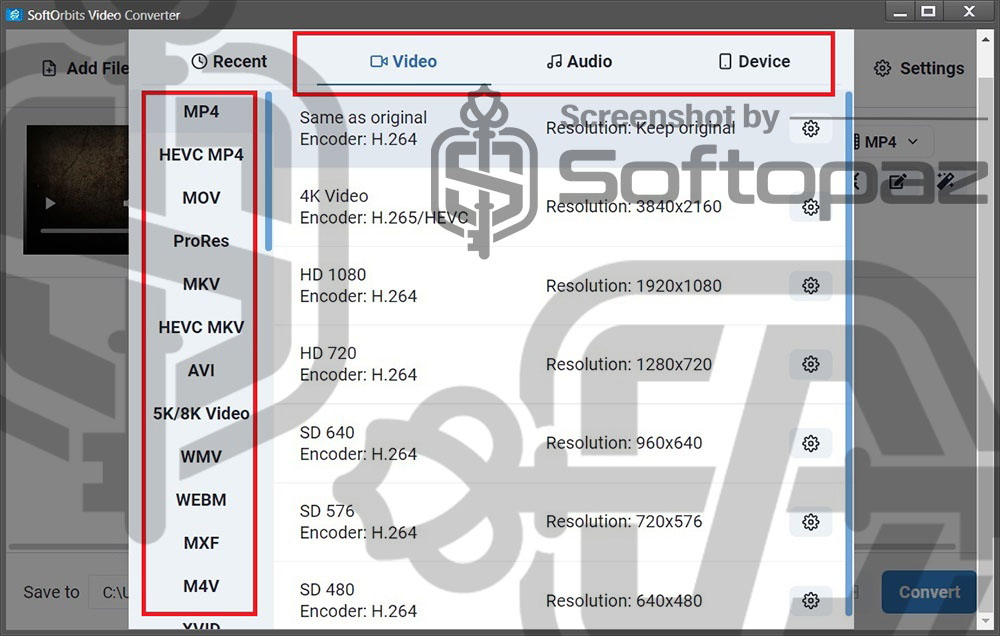 SoftOrbits Video Converter Presets