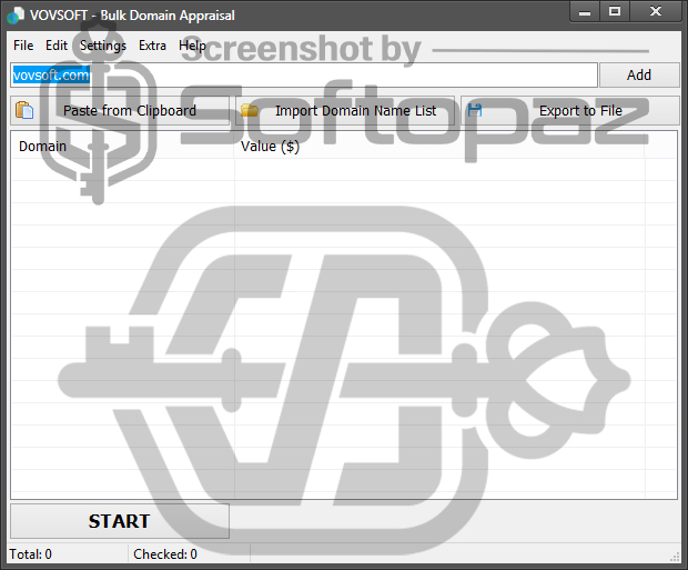 Vovsoft Bulk Domain Appraisal 3.6v - Interface