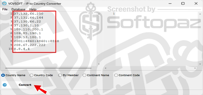 Vovsoft IP to Country Converter UI