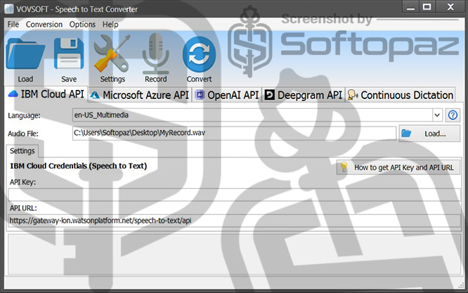 Vovsoft speech to text converter Interface